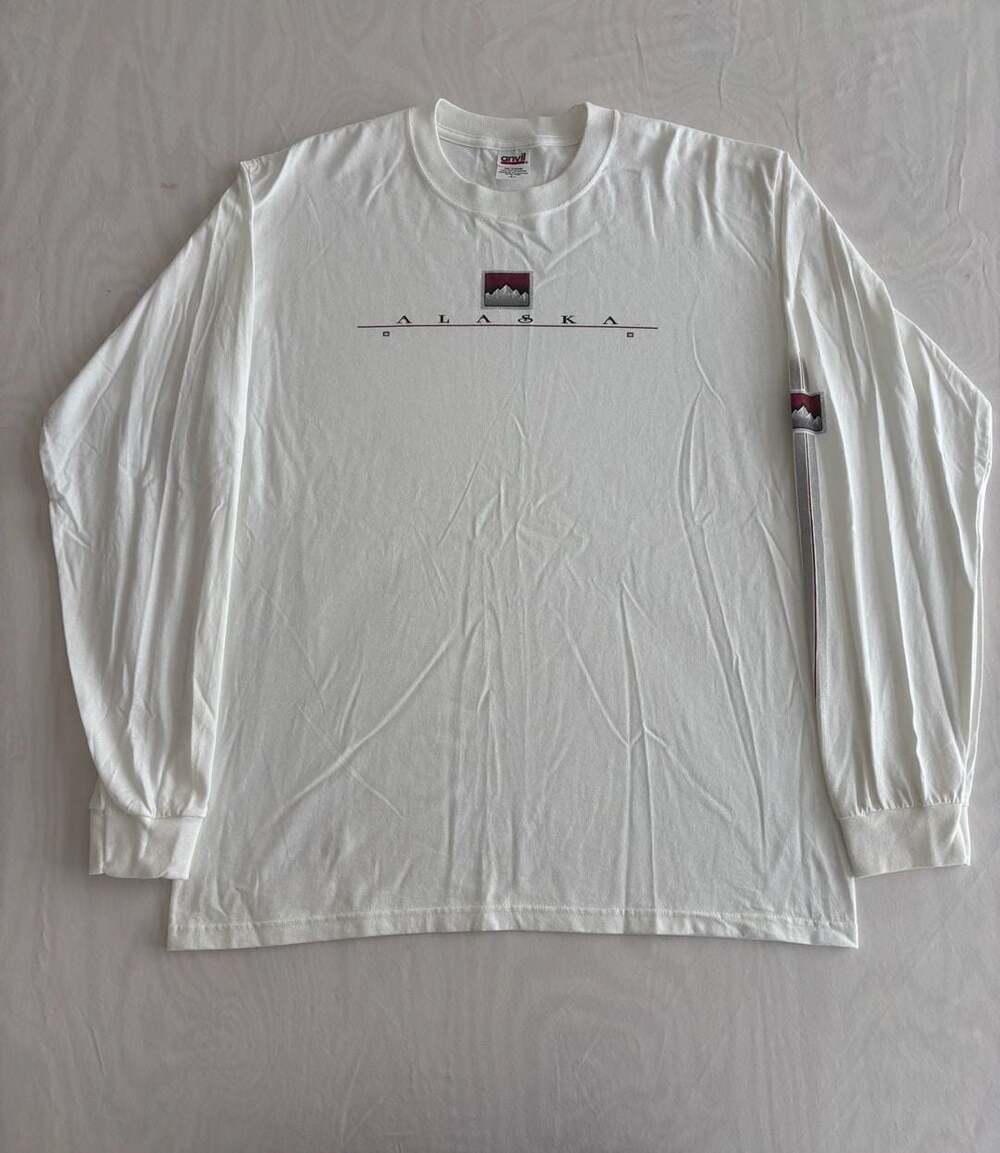 Anvil Alaska Long Sleeve T-Shirt Size L White Cotton Graphic